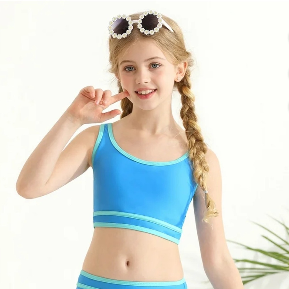 Kids Swim Set in Blue and Teal with Cover Up - Picture 2 of 10